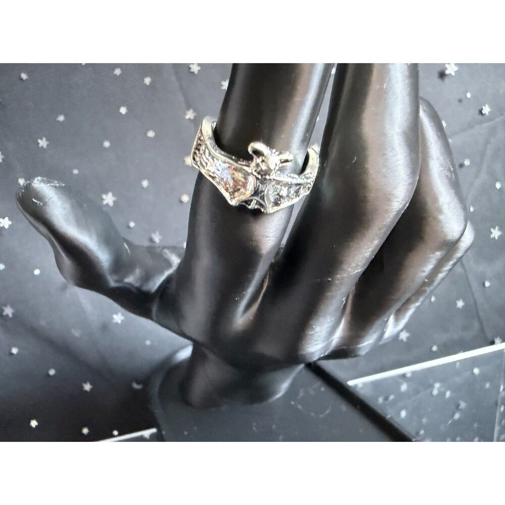Bat Ring Size 5.5, Silver Tone Gothic Statement Jewelry Halloween Witchy